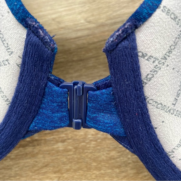 Victorias Secret Womens Bra 34D Racerback Semi Demi Blue Front Hook Padded - Picture 9 of 10